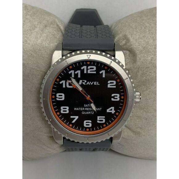 Ravel T2104 Mens Gray Silicon Analog Black Dial Quartz Genuine Wrist Watch HK872